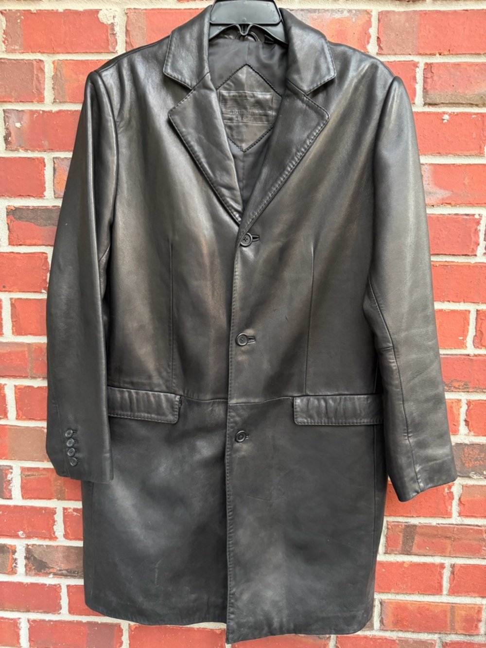 Roundtree & Yorke Black Leather Trench Coat